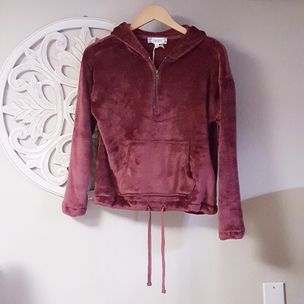 Burgundy Faux Fur Hoodie from Pink Rose NWT